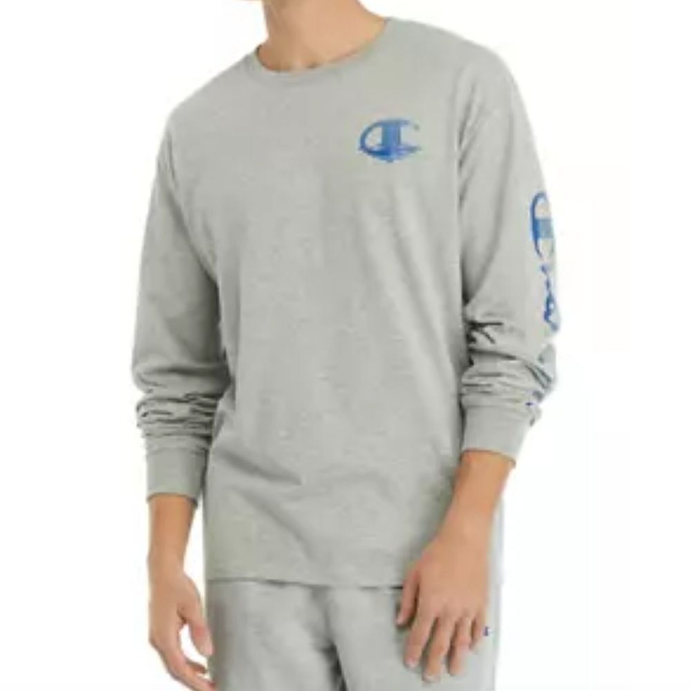Champion® Men's Gray Long Sleeve Classic Graphic Waves T-Shirt